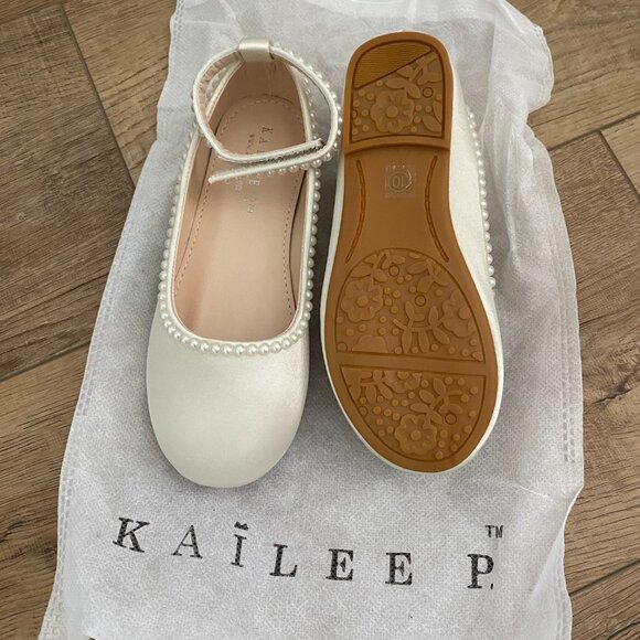 Ivory Satin Flats with Mini Pearls - Picture 3 of 5